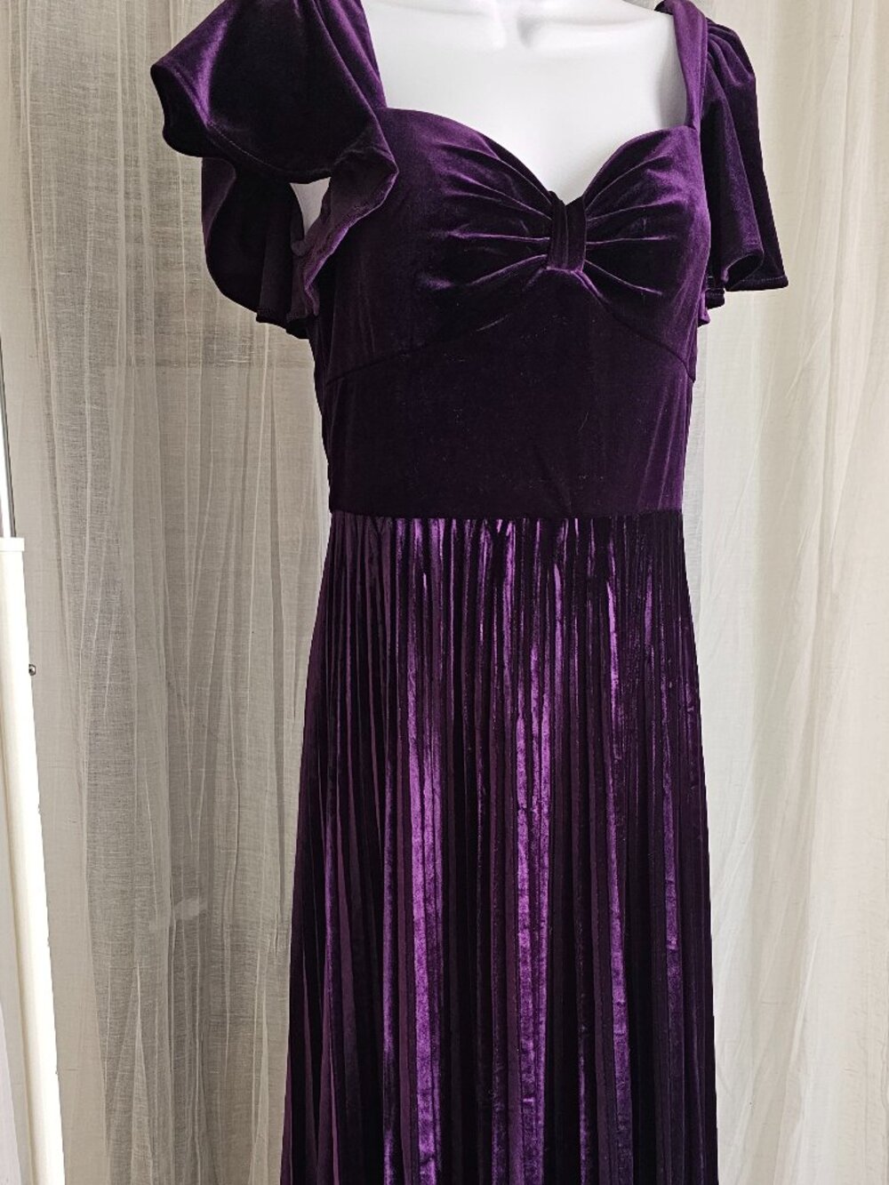 Women's Accordion Velvet Sleeveless Maxi Elegant Wedding Pleated Dress Purple S